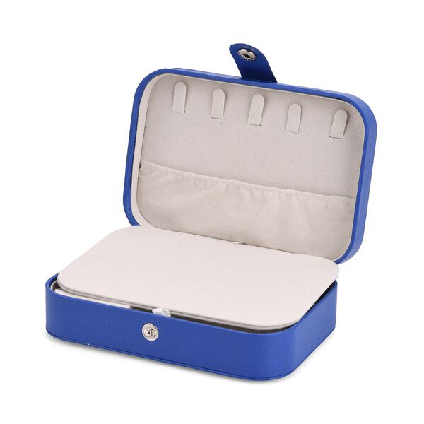 Schmuckbox aus PU-Leder in Blau mit Druckknopfverschluss, 16,5x11,5x5,5cm, inkl. 10 Silberputztücher image number 6