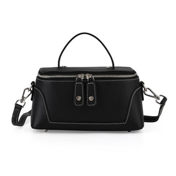 Echtleder City Crossbody-Tasche mit Tragegriff, Schwarz, 23.5x12x10 cm