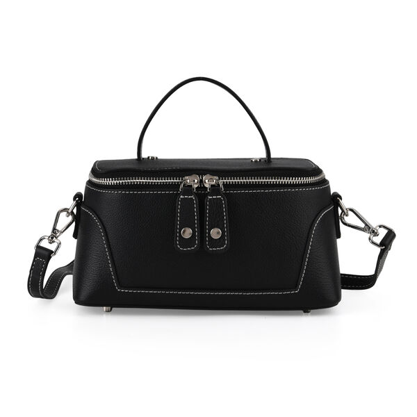 Echtleder City Crossbody-Tasche mit Tragegriff, Schwarz, 23.5x12x10 cm