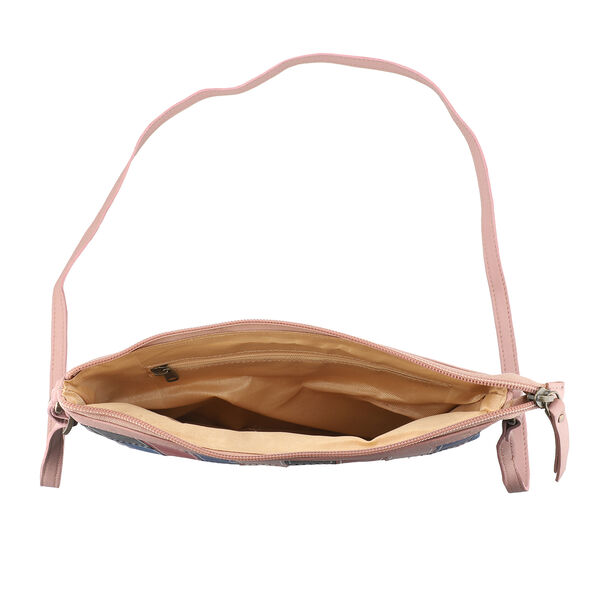 100% echte Leder Patchwork Umhängetasche, Rosa image number 5