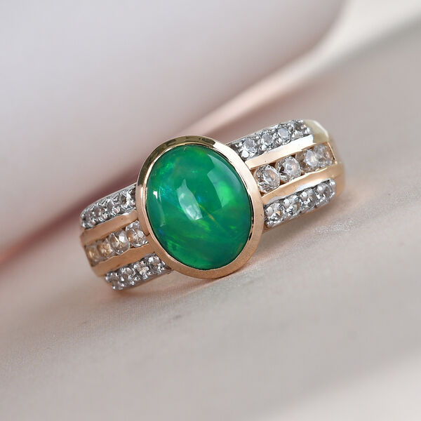 Gr&uuml;n gef&auml;rbter &auml;thiopischer Opal und Zirkon Ring 925 Silber vergoldet  ca. 1,82 ct image number 2