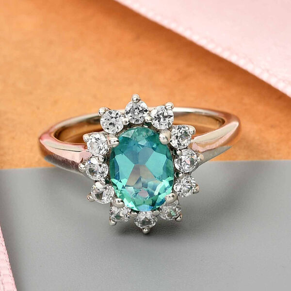 Pfau Triplett Quarz und Zirkon Halo Ring 925 Silber platiniert  ca. 2,21 ct image number 2