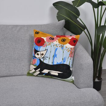 Katze am Fensterbank Besticktes Kissenbezug aus 100% Baumwolle, 43x43 cm, Fensterbank