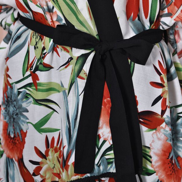 Kurz&auml;rmeliger Kimono mit Blumendruck, schwarzem G&uuml;rtel, mehrfarbig image number 4