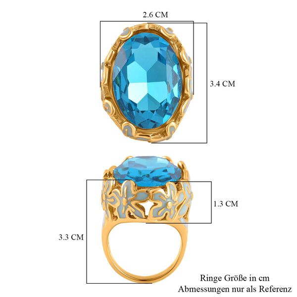 Blauer Kristall Ring, Reiner Edelstahl emailliert (Größe 17.00) image number 6