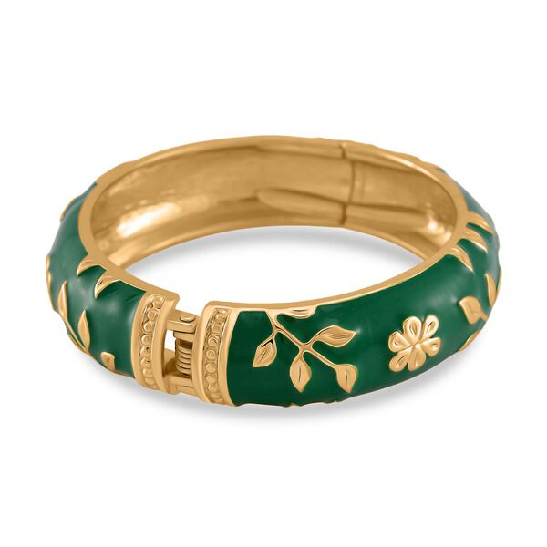 Armreif mit Emaille-Bl&uuml;tendekor, ca. 19 cm ca. 60,00g, gr&uuml;n image number 3
