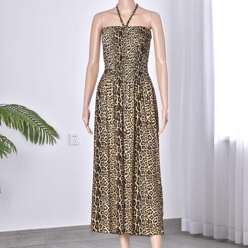 Gesmoktes Kleid, brauner Leopardendruck image number 0