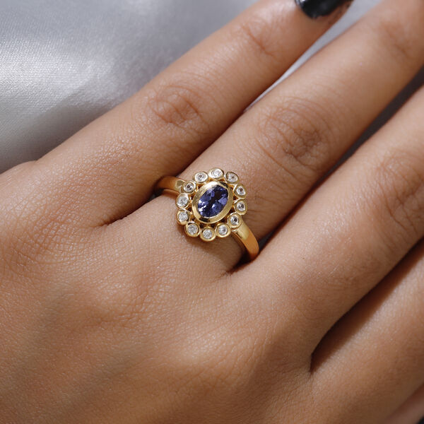 Tansanit und Zirkon Ring 925 Silber vergoldet  ca. 0,89 ct image number 3