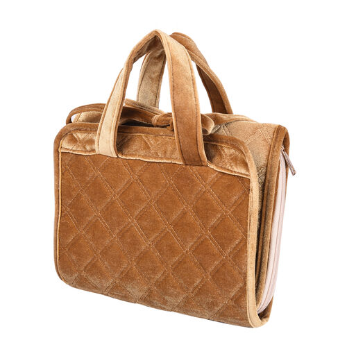 Reisetasche für Kosmetik und Schmuck mit abnehmbarem Schmuckfach, gefaltet 25x20x4cm, ungefaltet 25x78x4cm, goldfarben image number 1