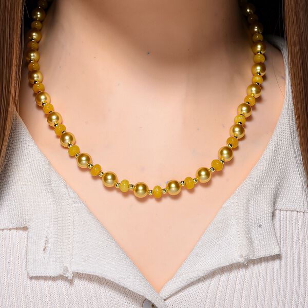 Goldene Muschelkernperle (7-9 mm), Gelber Achat Halskette ca. 45 cm+ 5 cm Extender, vergoldet image number 1