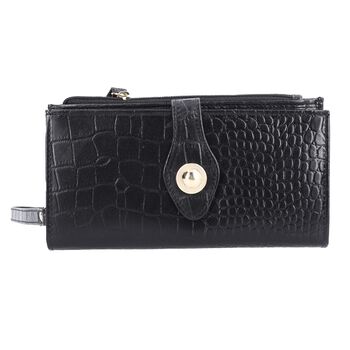 Echtleder Portemonnaie mit Krokopr&auml;gung, 18,5x1,5x9,5 cm, schwarz