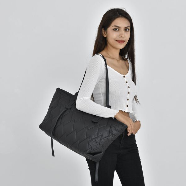 Stilvolle gesteppte ger&auml;umige - Tote Tasche, wasserabweisend, 56x30x16cm, Schwarz image number 3