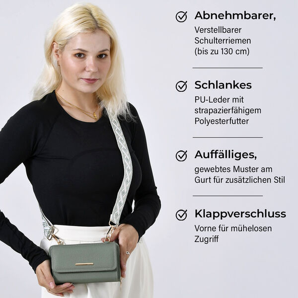 Crossbody-Tasche mit Klappfach, gemustertem Trageriemen und RFID-Schutz - 19x5x11 cm, Grün image number 3