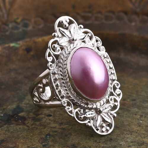 Royal Bali - Rosa Mabe Perle Ring 925 Silber (Größe 17.00) image number 1