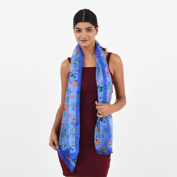 Bedruckter 100% Satin-Seidenschal, 48x160cm, lila image number 3