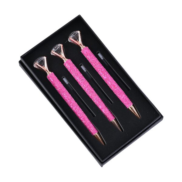 3er Set Kristallkugelschreiber leuchtender Stift -Blau mit Ersatztinte, Rosa image number 0