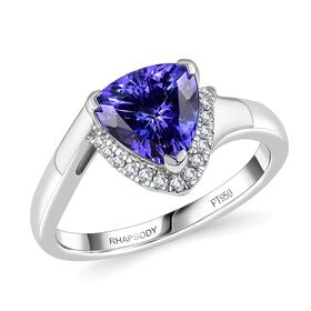 Rhapsody AAAA Tansanit, Weißer Diamant Ring 950 Platin (Größe 19.00) ca. 2,00 ct