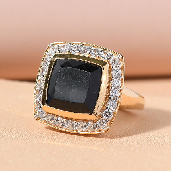 Schwarzer Turmalin und Zirkon-Ring, 925 Silber vergoldet  ca. 7,62 ct image number 2