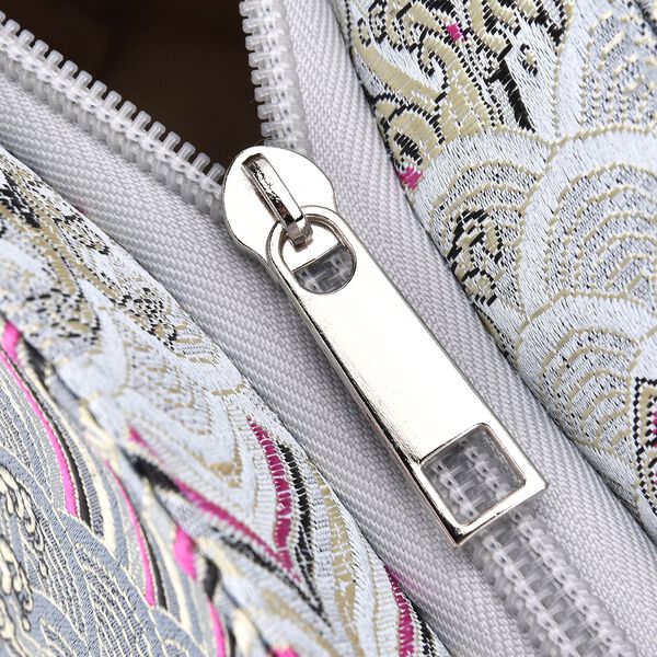 Jacquard-Tasche aus Poly-Satin mit Futter und Reißverschluss, Innentasche, türkis image number 6