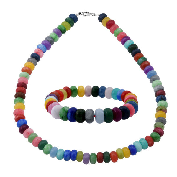 Mehrfarbige Achat 45cm Halskette und 19cm Armband image number 0