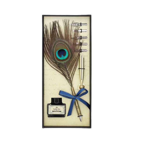 Antikes Federstift-Set mit Pfauenfeder image number 1