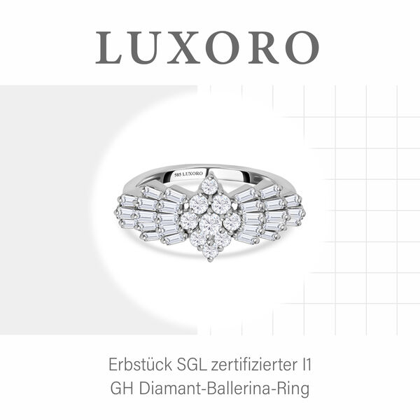 LUXORO SGL zertifizierter I1 G-H Diamant Ballerina-Ring in 585 Wei&szlig;gold - 1 ct. image number 3