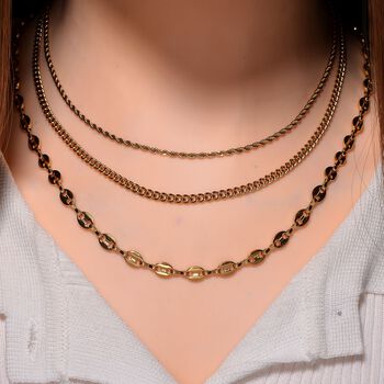 3er Set - Kugelkette 40 cm,  Gliederkette 45 cm, Ankerkette 55 cm, Edelstahl, Goldfarben