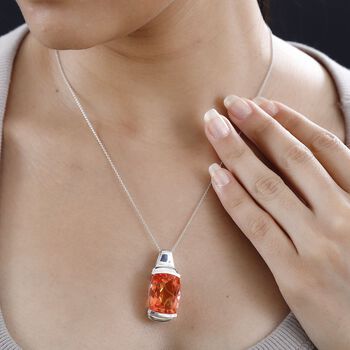 Padparadscha Quarz Triplette Anh&auml;nger mit Kette, ca. 50 cm 925 Silber rhodiniert ca. 19,00 ct.