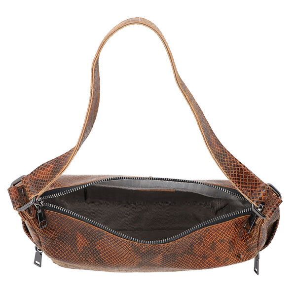 Hobo-Tasche aus 100% echtem Leder, Schlangenhautmuster, Braun image number 5