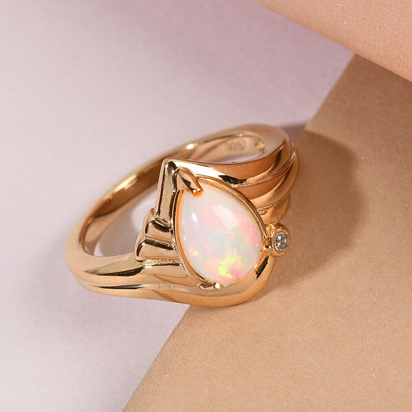 Nat&uuml;rlicher &Auml;thiopischer Opal und Diamant Ring 925 Silber vergoldet  ca. 0,90 ct image number 2