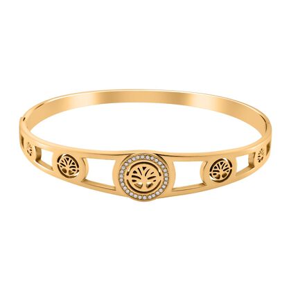 Wei&szlig;er Zirkonia Armreif ca. 20 cm Reiner Edelstahl IP-Gelbbeschichtung