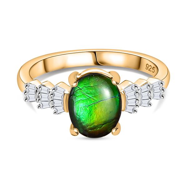 Ammolit und Diamant Ballerina Ring, 925 Silber 750 Gelbgold Vermeil - 1,82 ct.