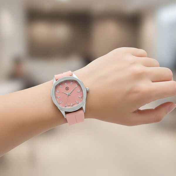 STRADA - Uhr mit japanischem Uhrwerk, silbernem Geh&auml;use und rosanem Silikonarmband image number 3