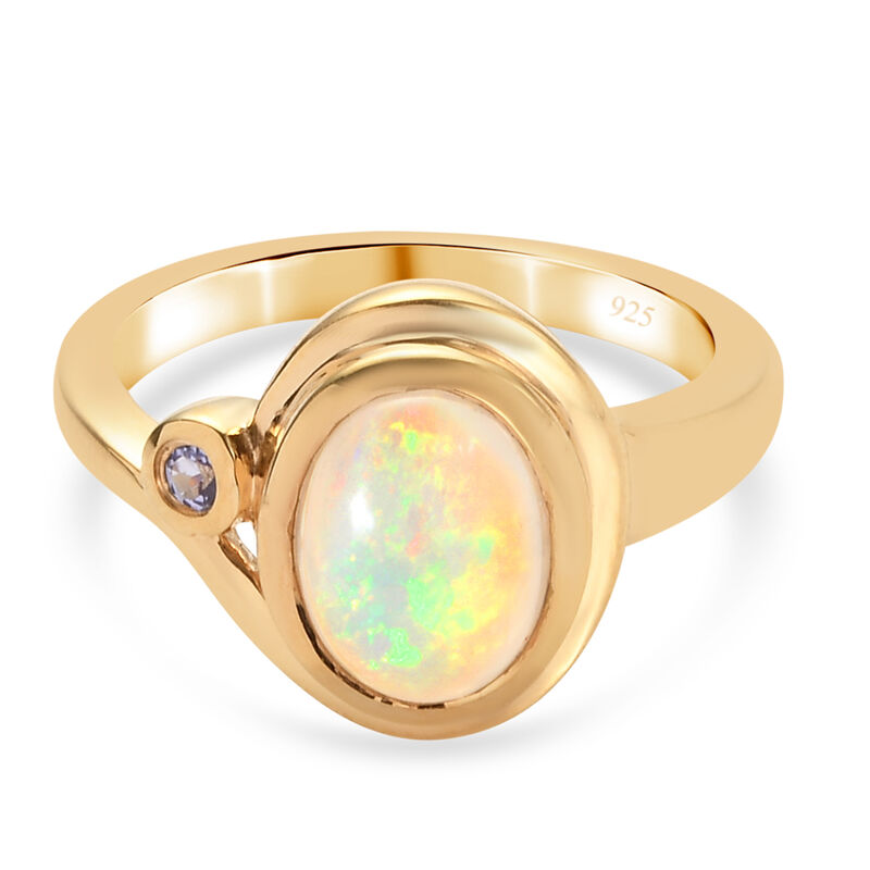 Natürlicher, äthiopischer Opal und Tansanit-Ring, 925 Silber vergoldet  ca. 1,29 ct image number 0