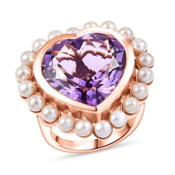 D'Joy AA Rosa Amethyst, S&uuml;&szlig;wasser Perle (3.5mm) Ring 925 Silber 750 Ros&eacute;gold Vermeil (Gr&ouml;&szlig;e 20.00) 22.90 ct