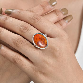 Nat&uuml;rlicher baltischer Bernstein Ring, 925 Silber rhodiniert, (Gr&ouml;&szlig;e 17.00)