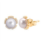 Süßwasser Perle, Weißer Zirkonia Ohrringe 925 Silber vergoldet