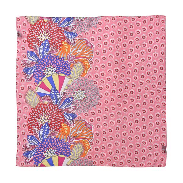 LA MAREY 2er-Set 110x110cm Schal aus 100% Maulbeerseide mit Blumenmuster und Brosch, Rosa image number 6