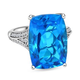 AAA Karibik Quarz, weißer Zirkon Ring, 925 Silber platiniert (Größe 20.00) ca. 15.65 ct