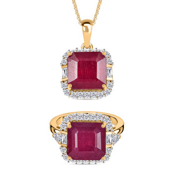 D'Joy afrikanischer Rubin, Topas und Zirkon Ring und Anh&auml;nger mit 50cm Kette