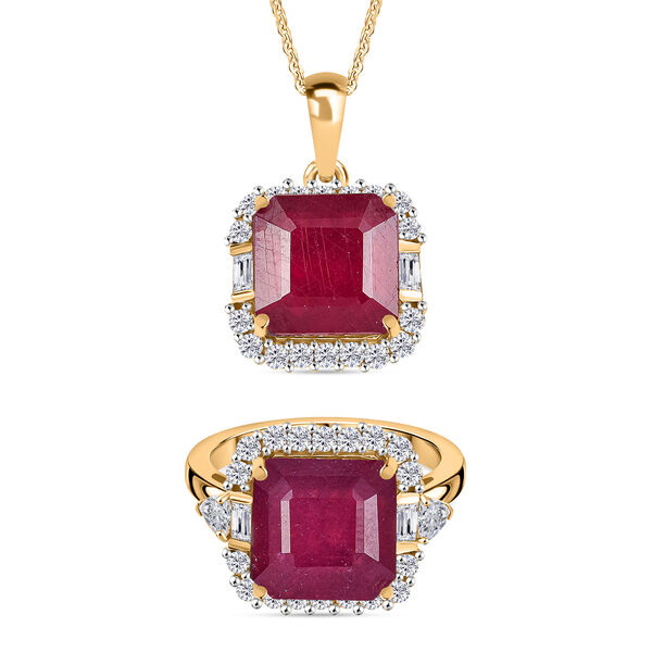 D'Joy afrikanischer Rubin, Topas und Zirkon Ring und Anh&auml;nger mit 50cm Kette