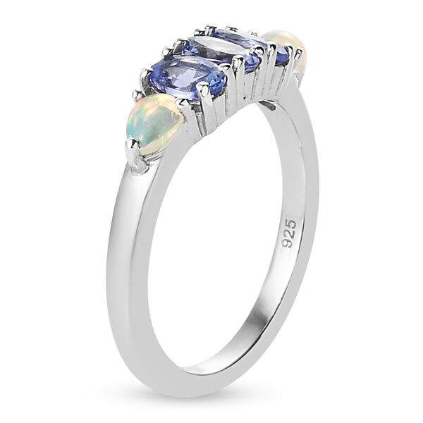 Tansanit und nat&uuml;rlicher, &auml;thiopischer Opal-Ring, 925 Silber platiniert  ca. 0,86 ct image number 5