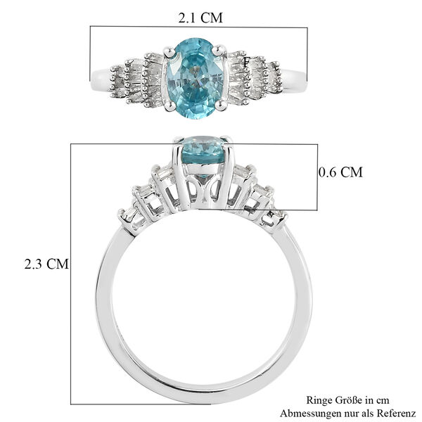 Kambodschanischer, blauer Zirkon und Diamant-Ring, 925 Silber platiniert  ca. 1,38 ct image number 8