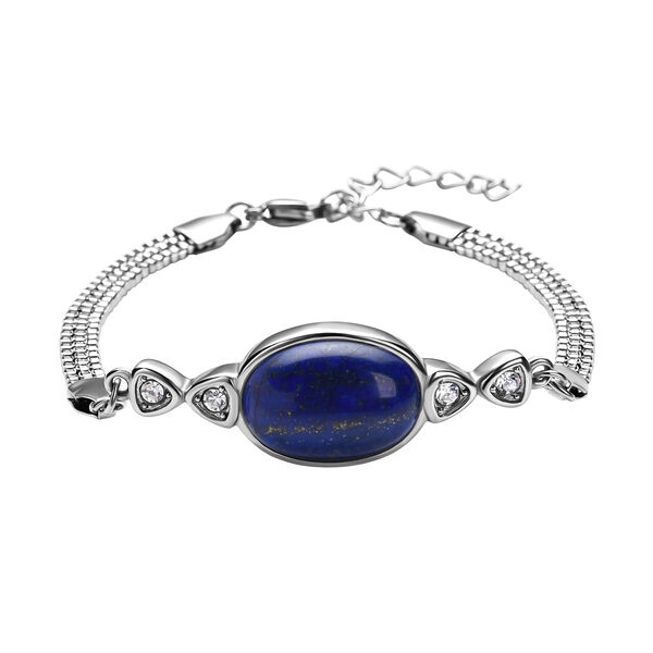 Lapislazuli und wei&szlig;es Kristall-Armband, 19 cm- 12,80 ct. image number 0