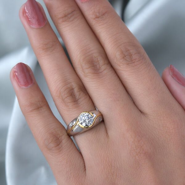 LUSTRO STELLA Hergestellt mit ZIRKONIA Solit&auml;r-Ring 925 Silber zweifarbige &Uuml;berzug image number 3