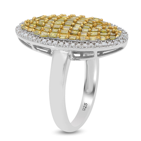 Gelber und Wei&szlig;er Diamant Cluster Ring 925 Silber Platin-&Uuml;berzug image number 4