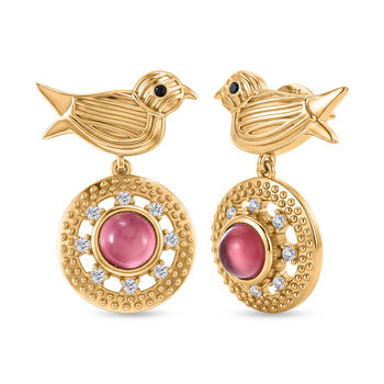 EVER TRUE Flamingo Mondstein, Wei&szlig;er Zirkon Ohrringe 950 Kupfer 750 Vergoldet ca. 2,27 ct.