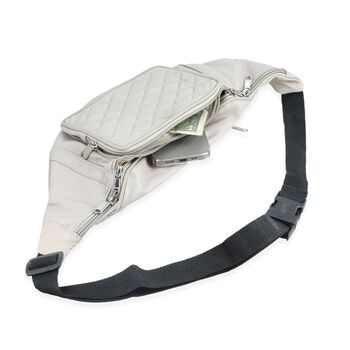 100% Echtleder-G&uuml;rteltasche in Stepp-Optik, 21,5x16,5 cm, Beige