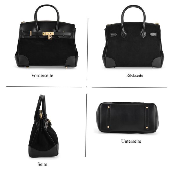 Grand Pelle Echtleder Citybag mit Rei&szlig;verschluss und Schlossoptik 30 x 16 x 23 cm Schwarz image number 5