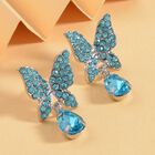 Blauer Kristall Schmetterling Ohrringe, silberfarben image number 1